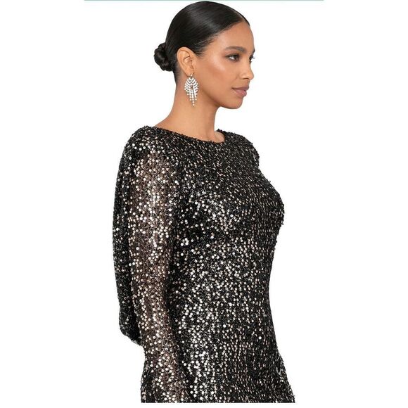NWT Betsy & Adam Long Sleeve Raindrop Sequin Drape mini Dress size 12 - Picture 14 of 14
